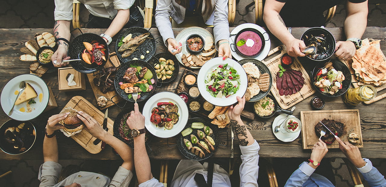 Table with food, top view