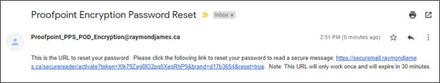 Proofpoint Encryption Password reset link.